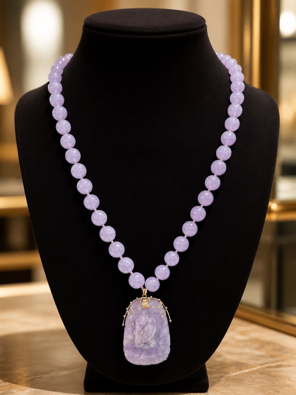 Jade Lavender Beaded Necklace with 14k gold accents